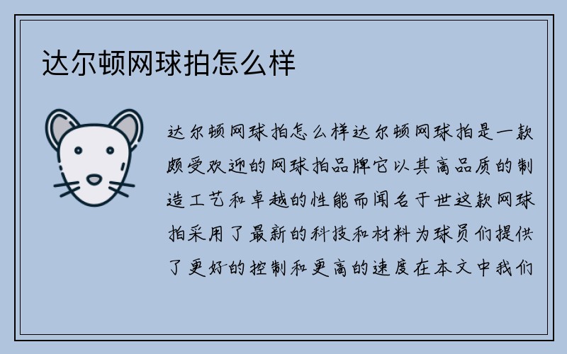 达尔顿网球拍怎么样